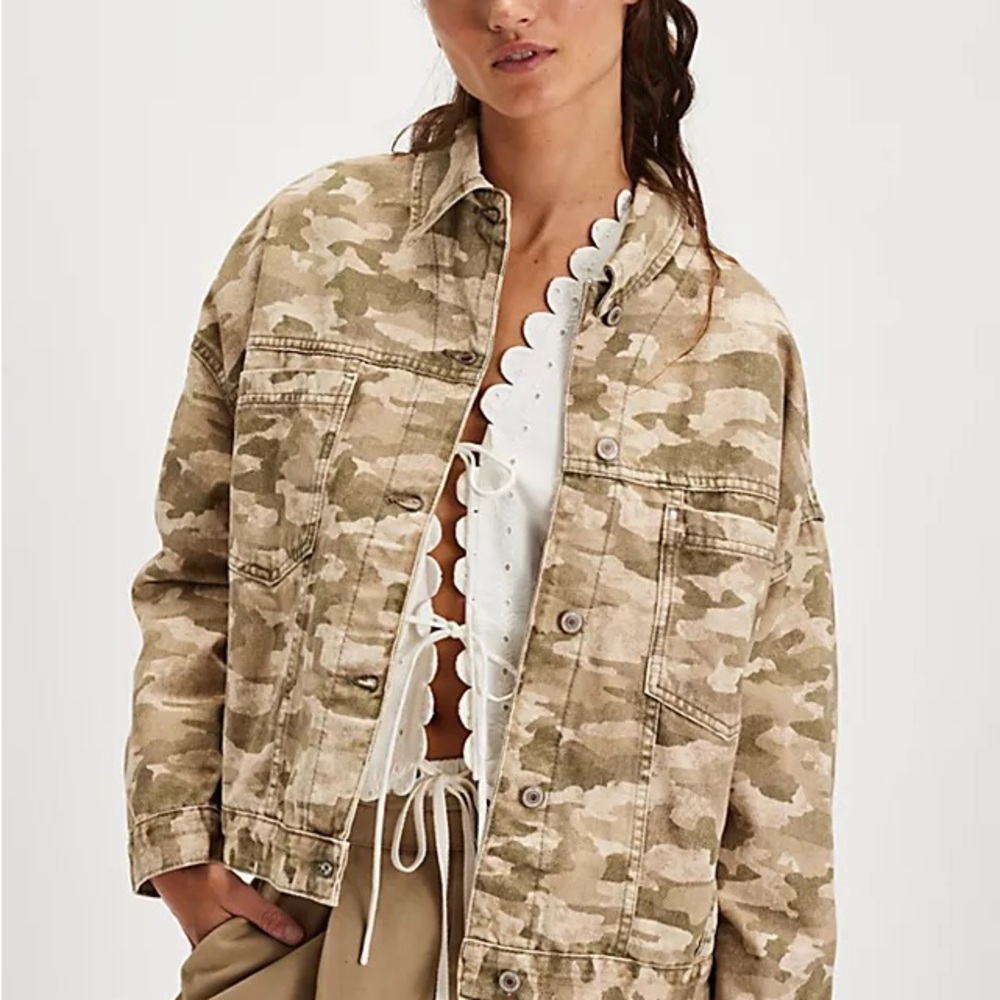 Free People We The Free Opal Swing Denim Jacket - Camo NWT